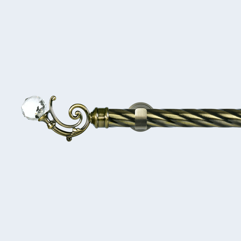 leaf-shape crystal luxury curtain rod finials Customized 28mm curtain rod set single bracket